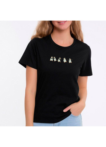 Черная футболка с вышивкой пингвинов 02-2 женская черный s No Brand