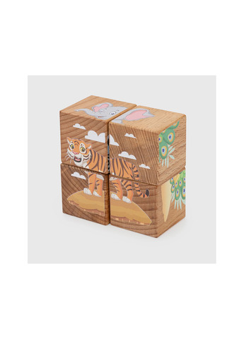 Набір дерев’яних кубиків «Тварини спекотних країн» 15403 Різнокольоровий No Brand (272592752)