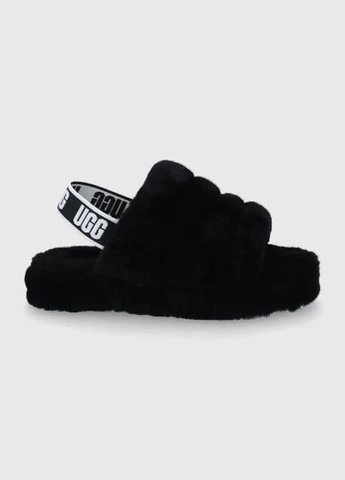 Женские домашние сандалии UGG черного цвета на резинке с логотипом