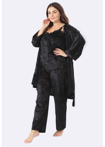 Черный комплект (халат, майка, брюки) Ghazel Хлоя
