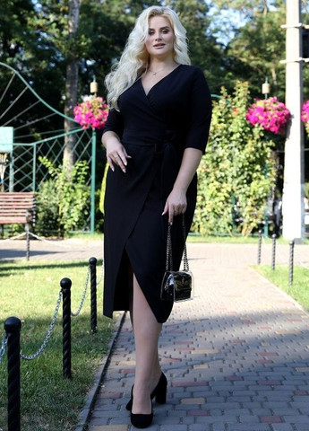 Черное коктейльное платье на запах FashionYouWant однотонное
