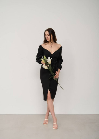 Черное вечернее платье на запах, футляр FashionYouWant однотонное