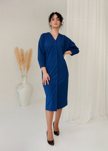 Синее деловое платье рубашка FashionYouWant однотонное