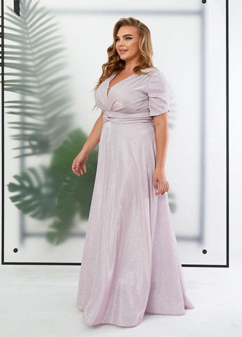 Розово-лиловое праздничный вечернее платье макси с глиттером колокол No Brand однотонное