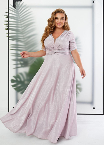 Розово-лиловое праздничный вечернее платье макси с глиттером колокол No Brand однотонное