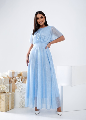Блакитна святковий шифонова сукня максі з глітером дзвін No Brand однотонна