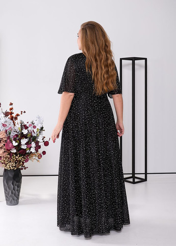 Чорна святковий шифонова сукня максі з глітером дзвін No Brand однотонна