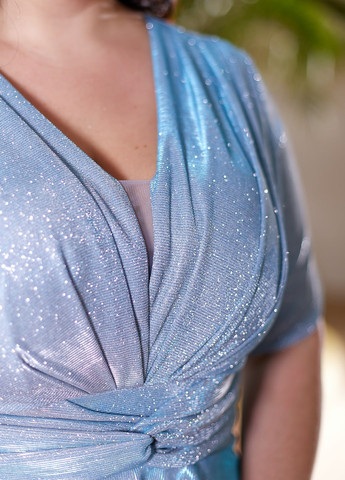 Блакитна святковий вечірня сукня максі із глітером дзвін No Brand однотонна