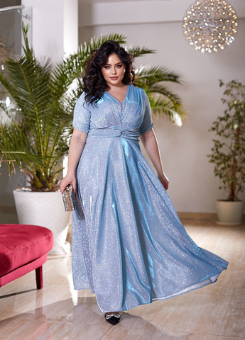 Блакитна святковий вечірня сукня максі з глітером дзвін No Brand однотонна
