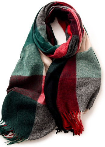 Кашемировый палантин шарф в клетку с бахромой PASHMINA бордово-зеленый No Brand (272610112)