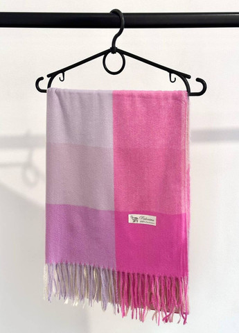 Кашемировый палантин шарф в клетку с бахромой PASHMINA розово-сиреневый No Brand (272610111)