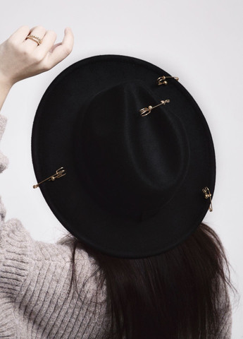 Шляпа Федора с булавками и цепочкой черная с регулировкой размера No Brand (272821459)