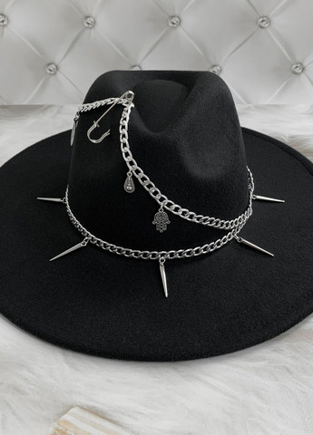 Капелюх Федора з декором по тулії з широкими полями 9,5 см PUNK чорний No Brand (272821467)