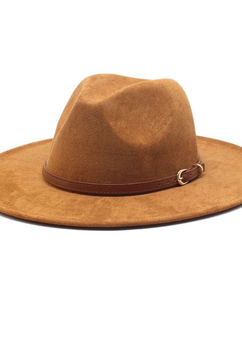 Шляпа Федора унисекс с широкими полями 8 см замшевая с ремешком бежевая No Brand (272821432)