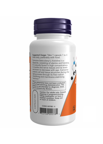 L-карнозин Carnosine 500mg - 100 vcaps Now Foods (272820743)