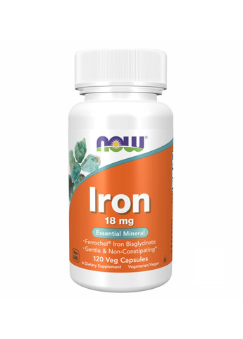 Железо Iron 18mg Ferrochel - 120 vcaps Now Foods (272820670)