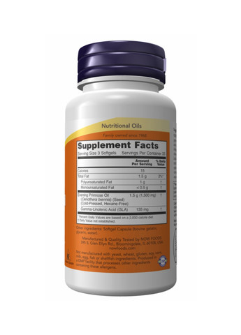 Олія примули вечірньої Evevning Primrose 500mg - 100 sgels Now Foods (272820698)