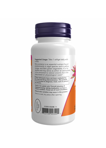 Бета-каротин Beta Carotene 25000 - 90 sgels Now Foods (272820755)