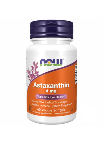 Астаксантин Astaxanthin 4 mg - 60 Veg Softgels Now Foods (272820797)