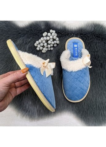 Голубые тапочки женские теплые с закрытым носком Белста
