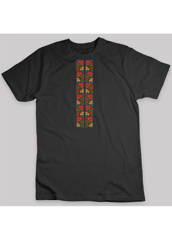 Черная футболка вышиванка. украинский цветочный орнамент Кавун