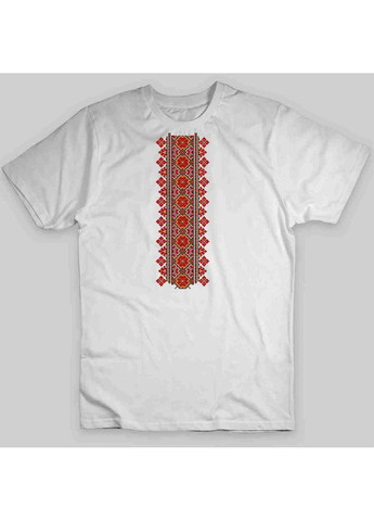 Біла футболка вишиванка. український червоно-жовтий орнамент Кавун