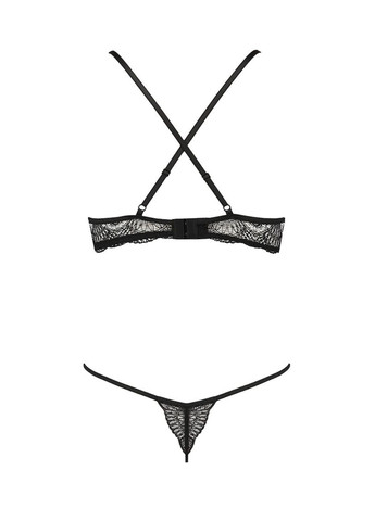 Прозорий демісезонний комплект білизни quentris bikini black xxl/xxxl - exclusive, стрінги і напіввідкритий ліф Passion