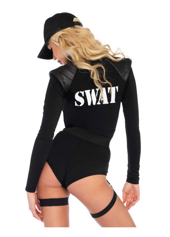 Прозорий демісезонний костюм еротичних спецсил swat team babe s, боді, пояс, підв’язки, іграшкова рація, кепка Leg Avenue