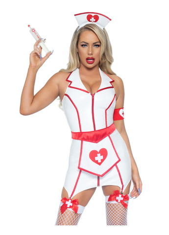 Прозрачный демисезонный виниловый костюм медсестры vinyl er hottie s, платье, фартук, манжета, головной убор Leg Avenue