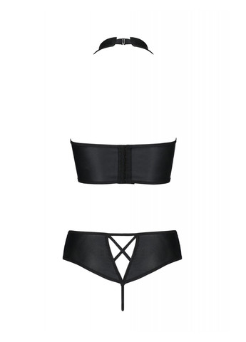 Прозорий демісезонний комплект з екошкіри nancy bikini 4xl/5xl black, бра та трусики з імітацією шнурівки Passion