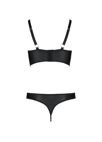 Прозорий демісезонний комплект з екошкіри з люверсами та ремінцями malwia bikini black l/xl —, бра та трусики Passion