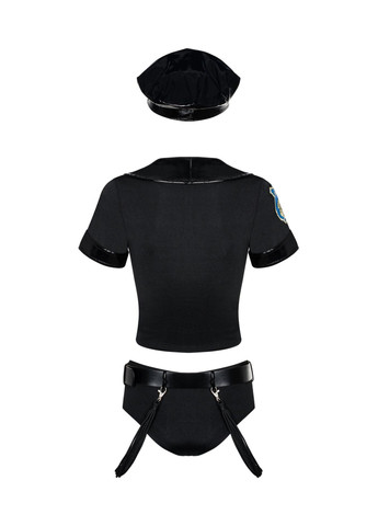 Прозорий демісезонний еротичний костюм поліцейського police set s/m, black, топ, шорти, кепка, пояс, портупея Obsessive