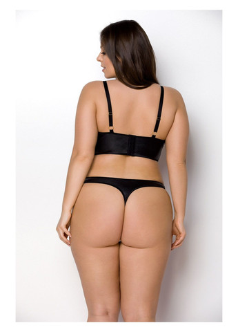 Прозрачный демисезонный комплект из экокожи malwia bikini 6xl/7xl black, с люверсами и ремешками, бра, трусики Passion