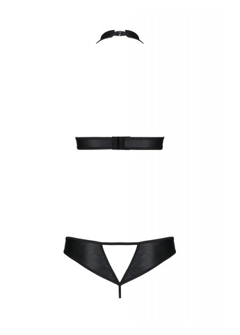 Прозрачный демисезонный комплект из экокожи malwia set with open bra 6xl/7xl black, топ и трусики с люверсами Passion
