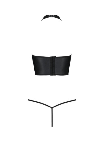 Прозорий демісезонний комплект білизни з відкритими грудьми genevia set with open bra s/m black, корсет, стрінги Passion