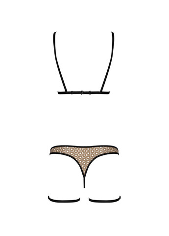 Прозорий демісезонний еротичний комплект спідньої білизни gabi set l/xl beige, трусики з гартерами Passion