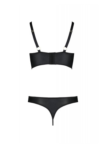 Прозорий демісезонний комплект з екошкіри malwia bikini 4xl/5xl black, з люверсами та ремінцями, бра, трусики Passion