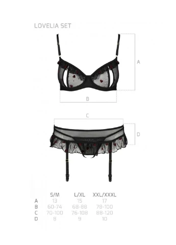 Прозрачный демисезонный сексуальный комплект с поясом для чулок lovelia set black xxl/xxxl - Passion
