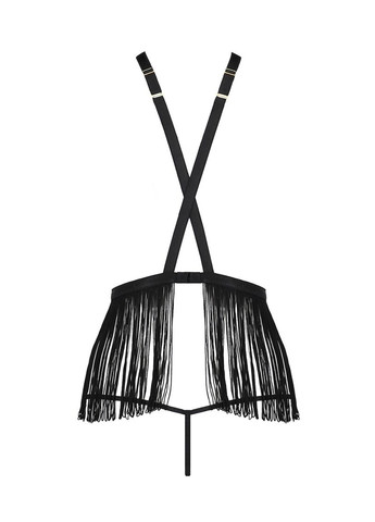 Прозрачный демисезонный комплект белья indra set openbra black l/xl - exclusive: стринги, портупея с бахромой Passion