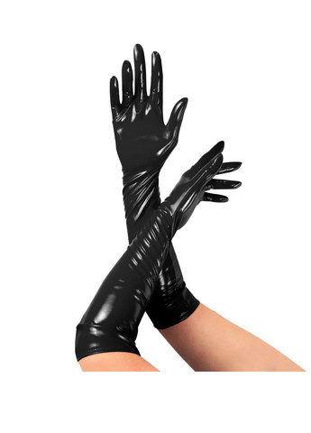 Прозрачный демисезонный глянцевые виниловые перчатки - lora, размер l, цвет черный Art of Sex