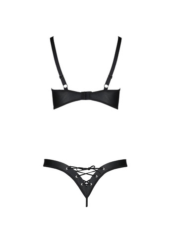 Прозорий демісезонний комплект з екошкіри celine bikini black xxl/xxxl — : відкритий бра зі стрічками, стрінги зі ш Passion