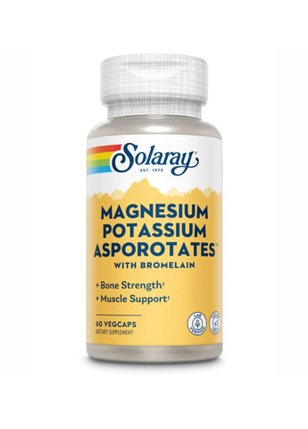 Аспартат магнію і калію Magnesium & Potassium Asporotate - 60 vcaps Solaray (273183024)