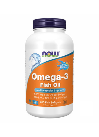 Риб'ячий жир Omega-3 FO 1000mg 180/120 Fish Gelatin - 200 sgels Now Foods (273182920)