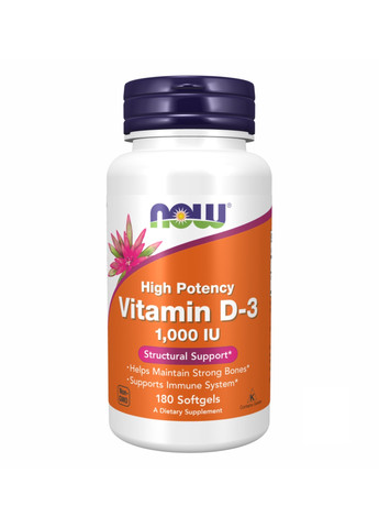Витамин D-3 VIT D-3 1000IU - 180 sgels Now Foods (273182895)