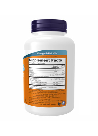 Риб'ячий жир Ultra Omega 3-D™ Fish Oil - 180 Fish Softgels Now Foods (273182949)