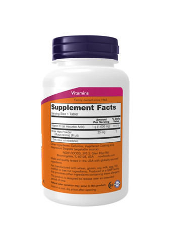 Вітамін C C-1000 RH SR - 250 tabs Now Foods (273182825)