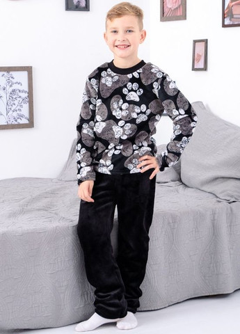 Черная зимняя пижама для мальчика футболка + брюки Носи своє