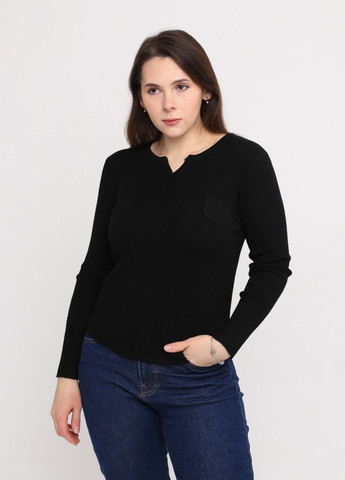 Черный демисезонный свитер женский черный тонкий прямой с карманом джемпер JEANSclub Пряма