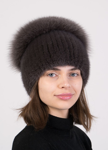 Зимняя женская норковая вязаная шапка с помпоном из меха песца Меховой Стиль стрекоза (274063769)