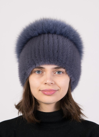 Зимняя женская норковая вязаная шапка с помпоном из меха песца Меховой Стиль стрекоза (274063775)